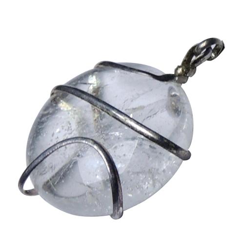 Avika Clear Round Cabochon Wrapped Quartz Crystal Pendant