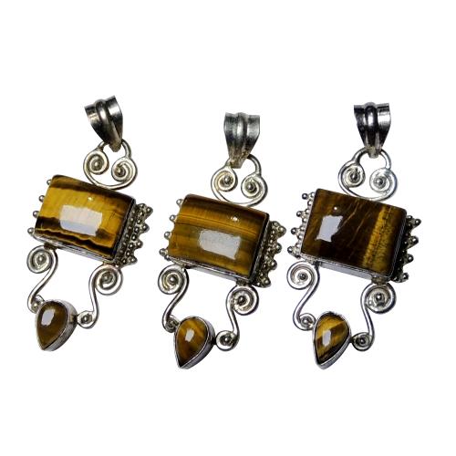 Avika Tiger Eye Metal Agate Crystal Pendant