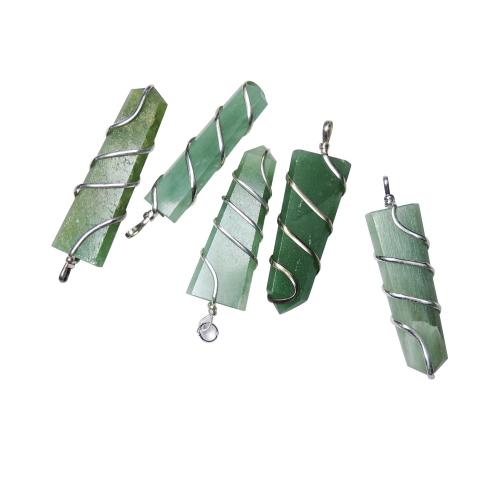 Avika Natural Green Aventurine Spiral Flat Quartz Metal, Crystal Pendant