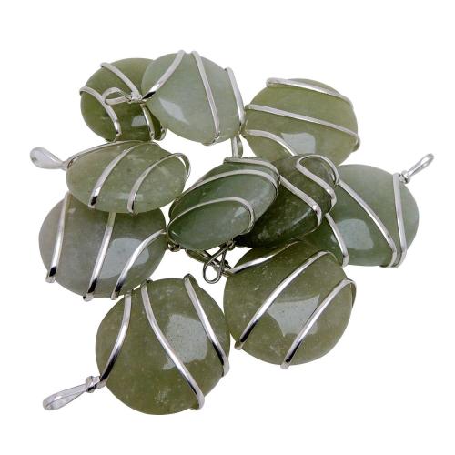 Avika Natural Green Aventurine Wrapped III Quartz Metal, Crystal Pendant Pack of 1 pc