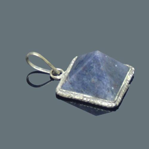 Avika Natural Grey Aventurine Pyramid Point Quartz Crystal, Metal Pendant