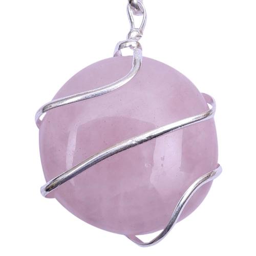 Avika Rose Quartz Round Cabochon Wrapped Pendant I