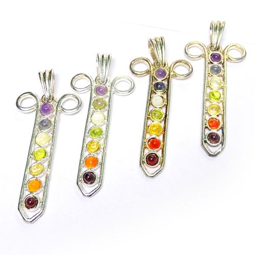 Avika Natural Seven Chakra Gemstone Metal Point Flat Pendant