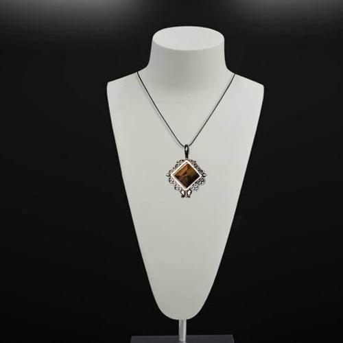 Avika Natural Tiger Eye Pyramid  Crystal, Metal Pendant