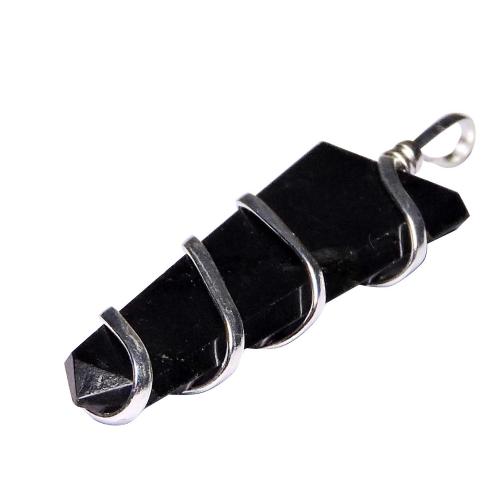 Avika Natural Black Tourmaline Gemstone Flat Wrapped Pendant