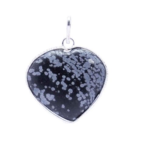 Avika Natural Snowflake Obsidian Heart Overlay Pendant