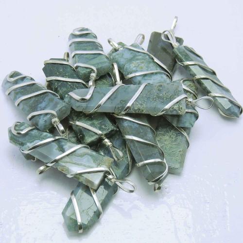 Avika Natural Moss Agate  Flat Wrapped Pendant
