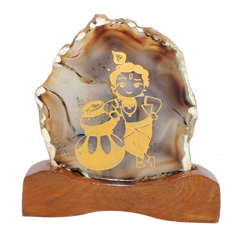 Avika Natural Agate Plate 4.5 Inch with Lord Krishna Energy(Pack of 1 pc)