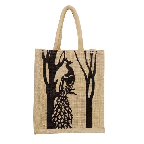 Alokik Fancy Black Peacock Carry Jute Bags for (pack pf 2 pcs.)