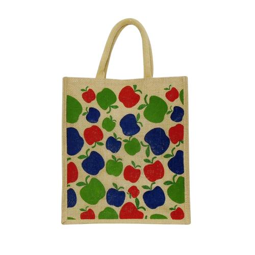 Alokik Eco Multipurpose Reusable Apple Print Shoulder Jute Bags with Zipper (pack pf 2 pcs.)