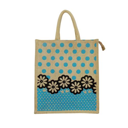 Alokik Friendly Turquoise Dot Print Shopping Carry Lunch Bags for with Zipper (pack pf 2 pcs.)
