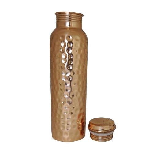 Avika Leak Proof Pure Copper Hammer Bottles with Glass set for Travelling a