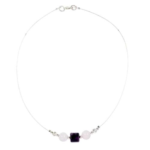 Avika Rose Beads And Amethyst Square Beads Wire Necklace