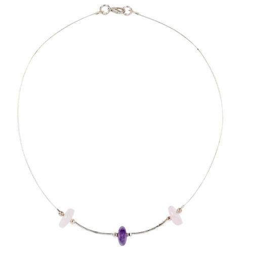Avika Rose Rondelle Bead And Amethyst Rondelle Bead Wire Necklace