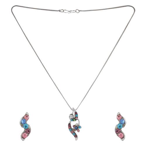 Avika Austrian Crystal Studded Multicolor Designer Jewelry Set With Earring
