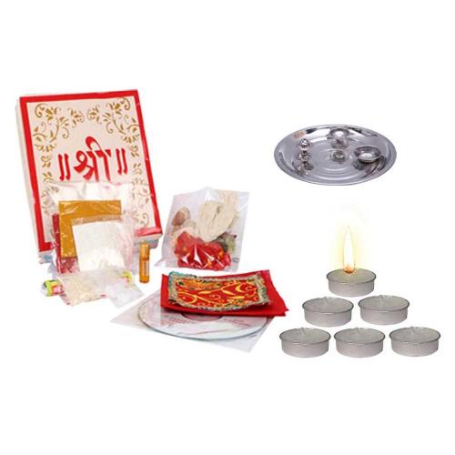 Avika Diwali Vedic Pooja Combo - Vedic Pooja Samagiri, Pooja Thali & Divine Candles CPY