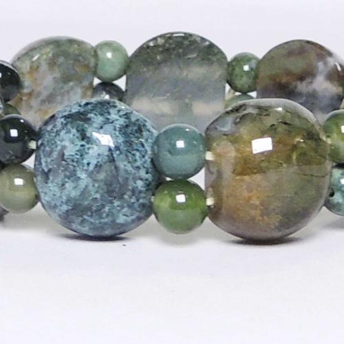 Avika Moss Agate Cabochon Bead Bracelet (Pack of 1Pc)