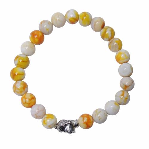 Avika Natural Bumble Bee 8 mm Beads Buddha Bracelet Color: White & Yellow, For Unisex