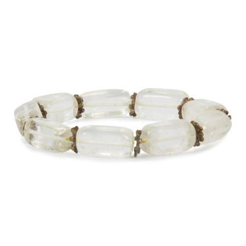 Avika Natural Clear Quartz Cuboid Tumble Gemstone With Metal Ring Bracelet (Pack of 1 Pc.)