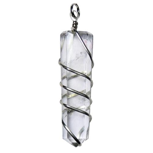 Avika Natural Clear Quartz Wrapped Gemstone Flat Point Pendant For Nurturing