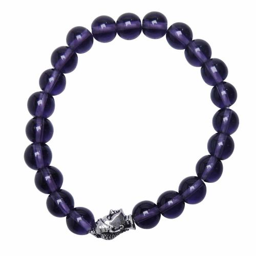 Avika Natural Dyed Amethyst 8 mm Bead Stone Buddha Bracelet Color: Purple, For Unisex