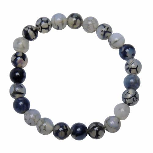 Avika Natural Dyed Black Dragon Vein Agate 8 mm Bead Stone Bracelet
