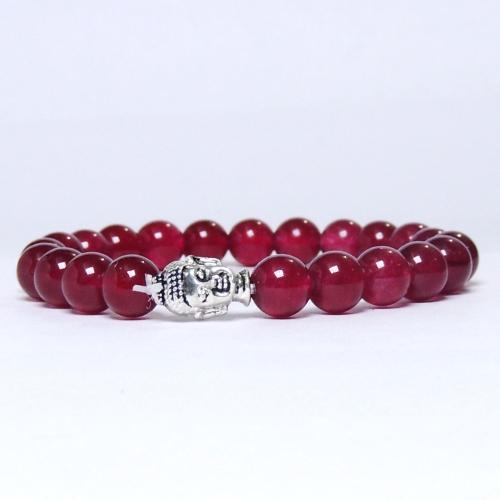 Avika Natural Dyed Garnet 8 mm Bead Stone Buddha Bracelet Color: Red, For Unisex