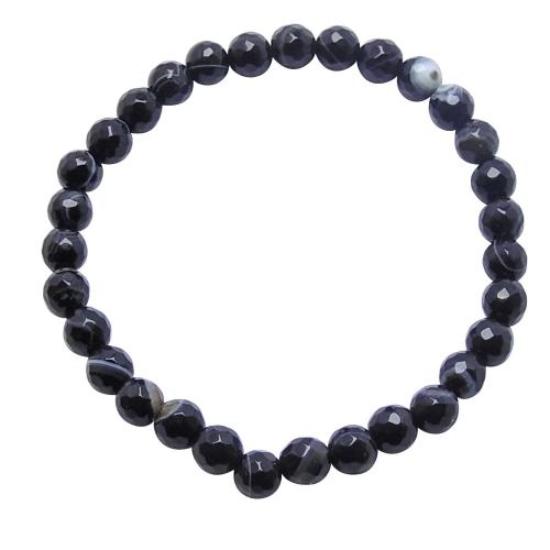 Avika Natural Energized Black Sulemani Aqeeq Diamond Cut 6 mm Bracelet (Pack of 1Pc)