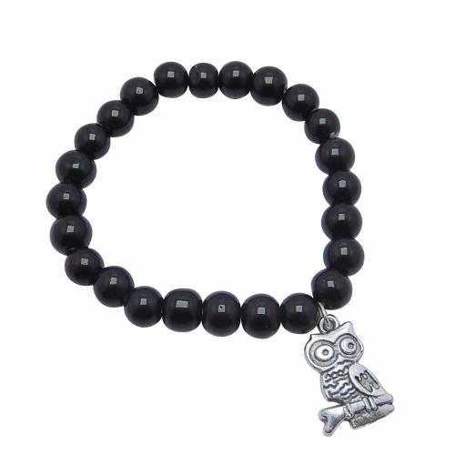 Avika Natural Energized Black Tourmaline with Owl Bracelet (Pack of 1Pc)