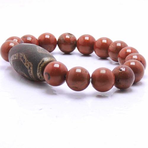 Avika Natural Energized Red Jasper with Tibetan Bead 10 MM (Pack of 1Pc)