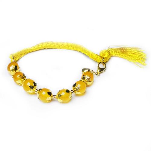 Avika Natural Energized Yellow Aventurine Designer Rakhi with Roli Chawal