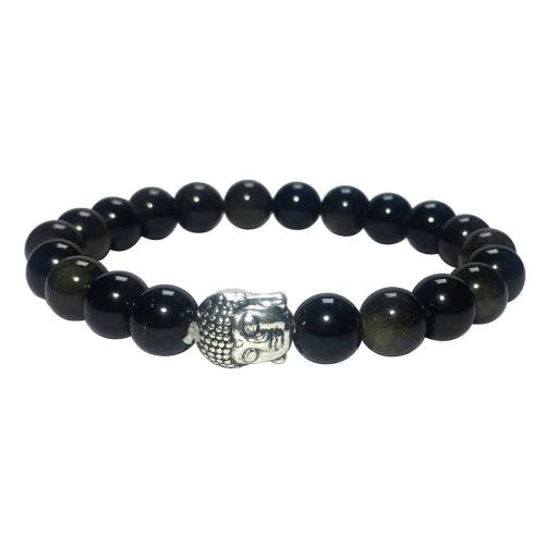 Avika Natural Golden Black Obsidian Buddha Bracelet (Pack of 1Pc)