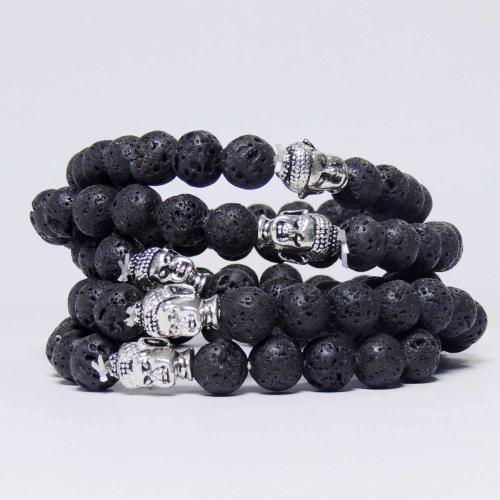 Avika Natural Lava 8 mm Bead Stone Buddha Bracelet Color: Black, For Unisex