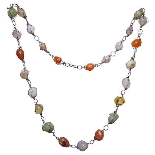Avika Natural Multi Tumble Stone Wire Wrap Necklace