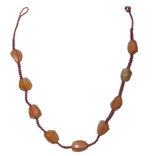 Avika Natural Red Aventurine Tumble Stone Diamond Cut Necklace With Bracelet