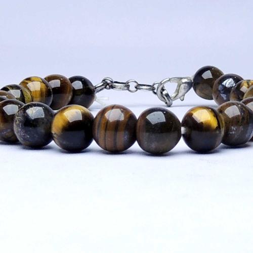 Avika Natural Tiger Eye 8 mm Beads Bracelet with Hook (Pack of 1Pc)