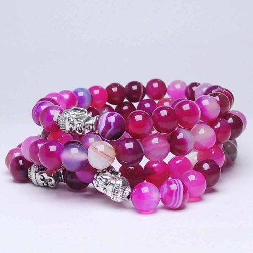 Avika Natural Treated Pink Chalcedony 8 mm Bead Stone Buddha Bracelet Color: Pink, For Unisex