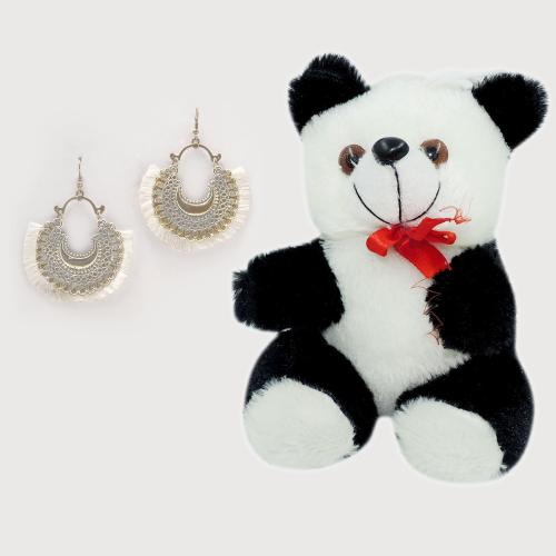 Avika Oxidized Crescent Moon Earring with Silver Thread Party Wear Naughty Black & White Panda