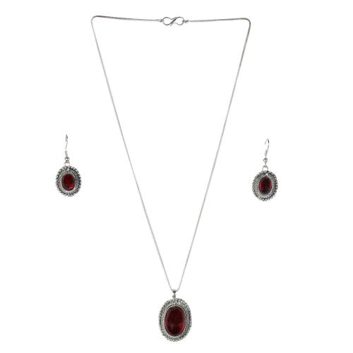 Avika Oxidized Metallic Necklace Set With Crystal Stone