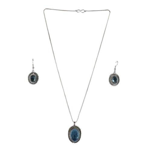 Avika Oxidized Metallic Necklace Set With Natural Crystal Stone