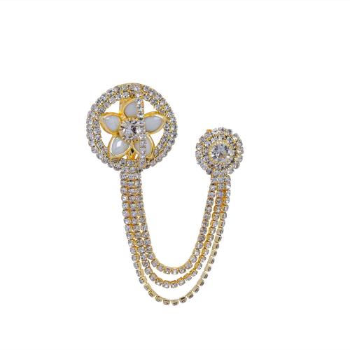 Avika Pearl Flower Golden Metal Chain with Semi-Precious Cubic Zirconia Brooch
