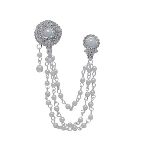 Avika Pearl Silver Metal Chain with Semi-Precious Cubic Zirconia Brooch