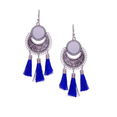Avika Women's Oxidized Metallic Earring Set with Blue thread