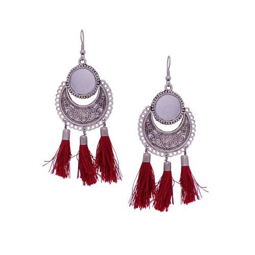 Avika Women's Oxidized Metallic Earring Set with Maroon thread